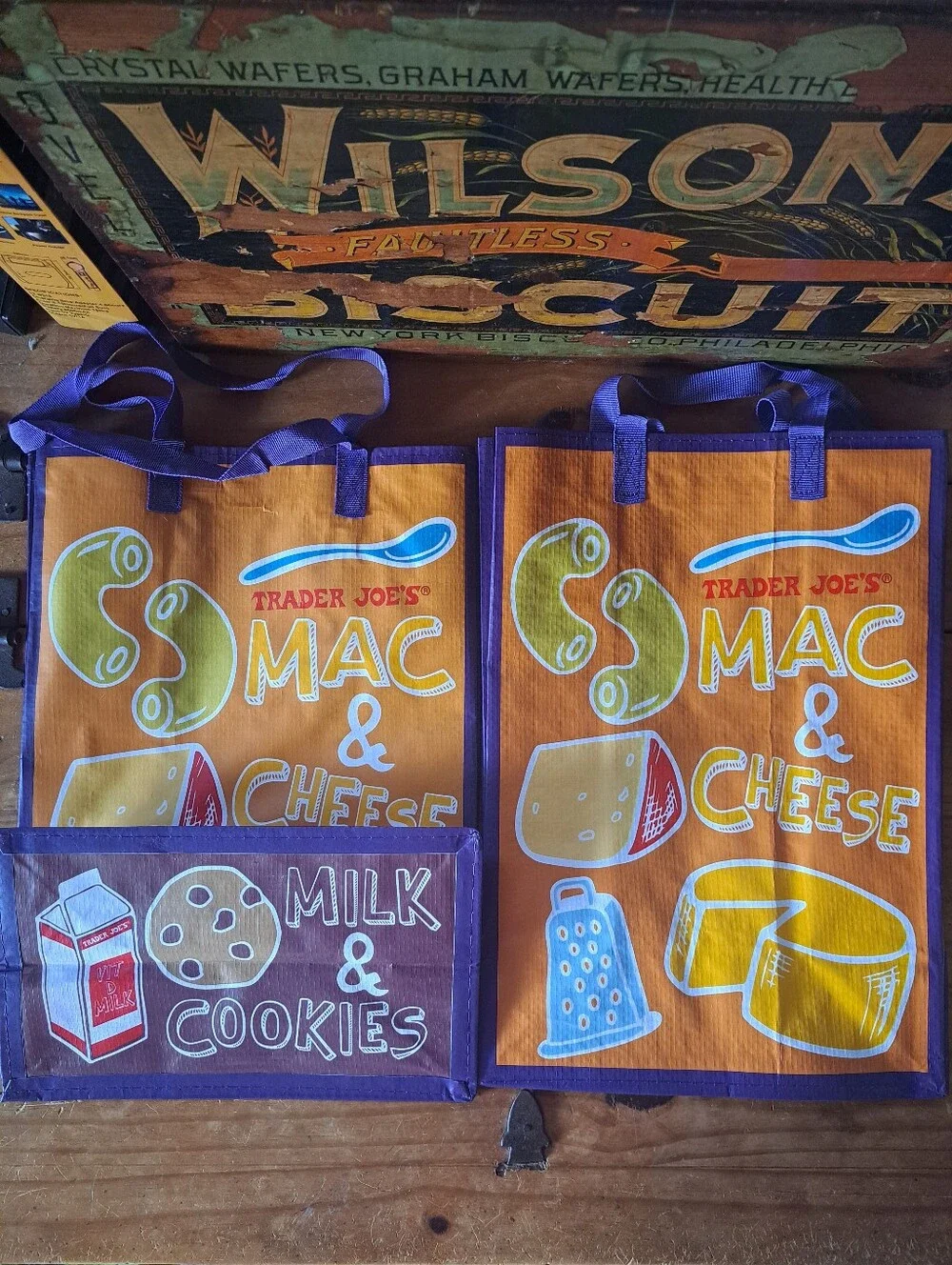 Two Trader Joe's Comfort Food Reusable Shopping Bags Totes Summer 2025 NWOT
